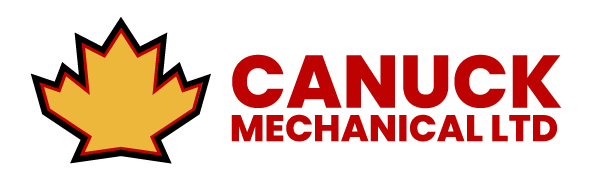 Canuck Mechanical Ltd. logo with a red and yellow maple leaf beside bold red text, representing HVAC services in British Columbia. Canuck Mechanical